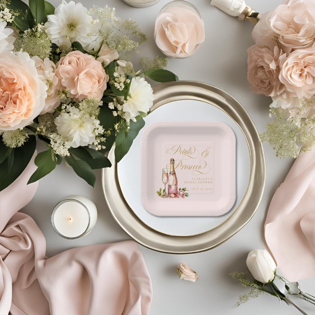 Petals and Prosecco Floral Elegant Bridal Shower  Paper Plate (Petals and Prosecco Bridal Shower Paper Plate )