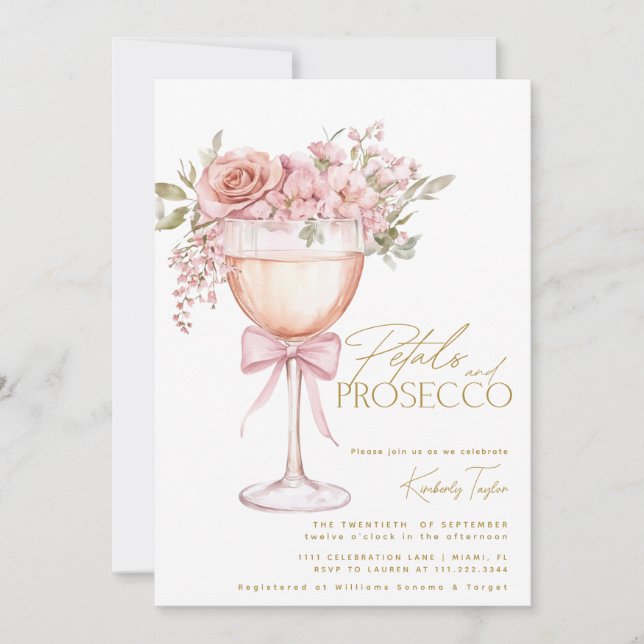 Petals And Prosecco Garden Rose Bridal Shower Invitation (Front)