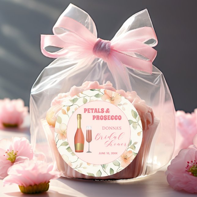 Petals and Prosecco Gold Floral Bridal Shower Classic Round Sticker (Creator Uploaded)