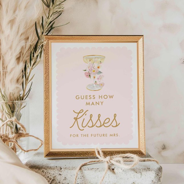 Petals and Prosecco Guess How Many Kisses Game Poster (Petals and Prosecco and Guess how many kisses bridal shower game)