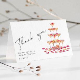 Petals and Prosecco Hot pink Bridal Shower Thank You Card