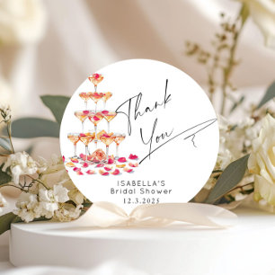Petals and Prosecco Hot pink Bridal Thank you Classic Round Sticker