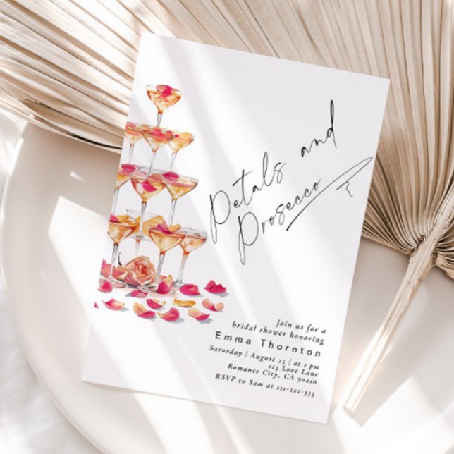 Petals and Prosecco minimal Modern Bridal Shower Invitation (Creator Uploaded)