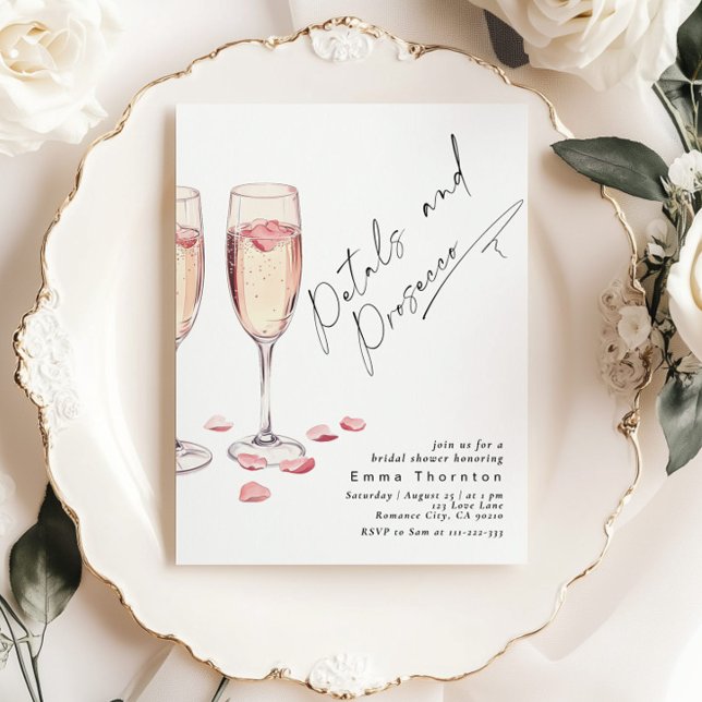 Petals and Prosecco minimal Modern Bridal Shower Invitation (Creator Uploaded)