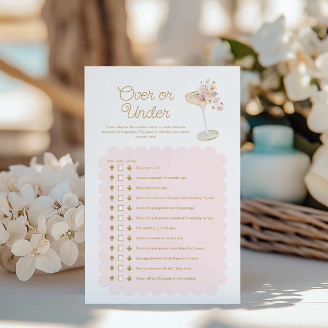 Petals and Prosecco Over or Under Bridal Game (Pink Champagne Bridal Brunch Over or under Game)