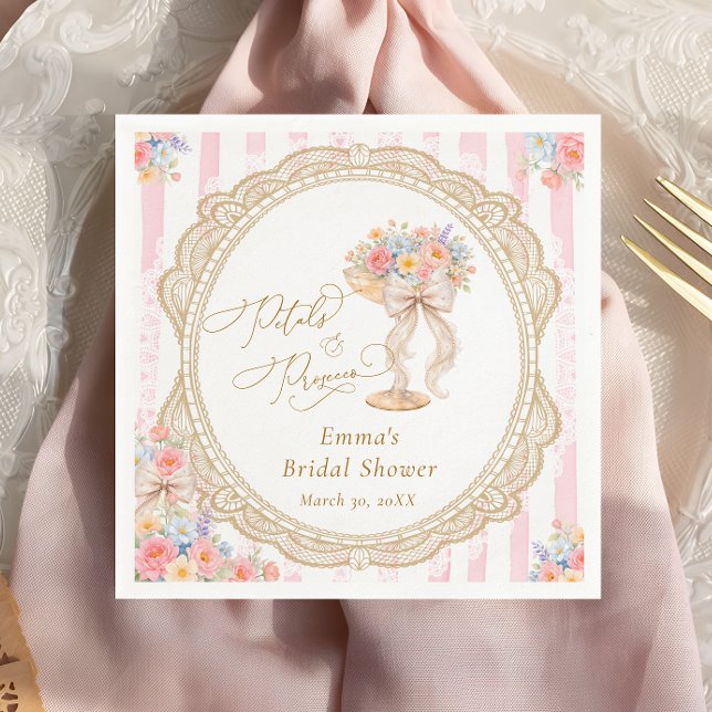 Petals and Prosecco Pink and Gold Bridal Shower  Napkin (Creator Uploaded)