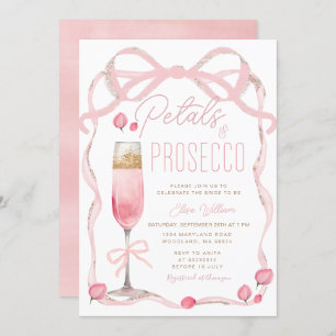 Petals and Prosecco Pink Bow Bridal Shower  Invitation