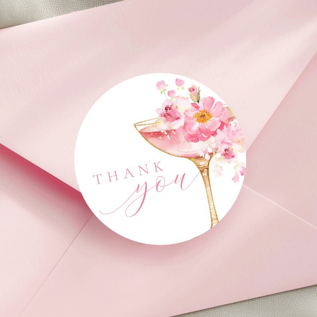 Petals and Prosecco Pink Bridal Shower Classic Round Sticker (Creator Uploaded)