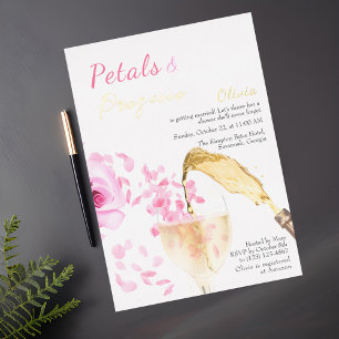 Petals and Prosecco Pink Bridal Shower Invitation