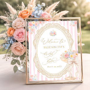 Petals and Prosecco Pink Bridal Shower Welcome Poster