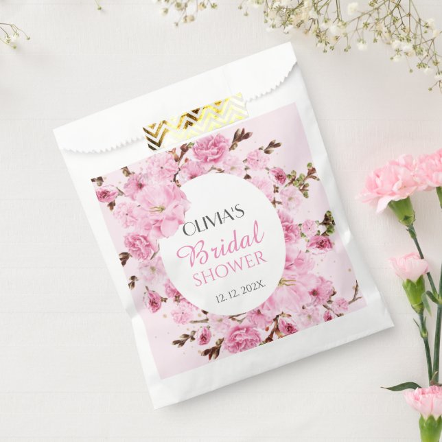 Petals and Prosecco Pink Floral Bridal Shower Favour Bags (Sealed)