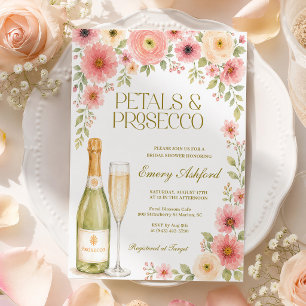 Petals and Prosecco Pink Floral Bridal Shower Invitation
