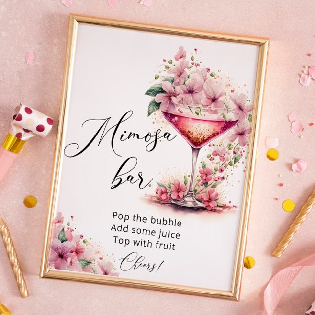 Petals and Prosecco Pink Floral Mimosa Bar Sign (Creator Uploaded)