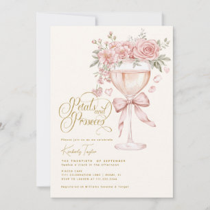 Petals And Prosecco Pink Garden Bridal Shower Invitation