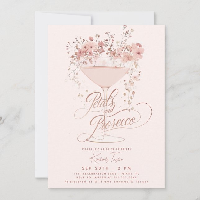 Petals And Prosecco Pink Wildflowers Bridal Shower Invitation (Front)