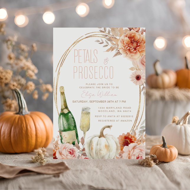 Petals and Prosecco Pumpkin Ivory Bridal Shower Invitation (Creator Uploaded)