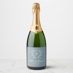 Petals and Prosecco Regency Blue Bridal Shower Sparkling Wine Label