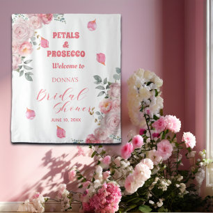 Petals and Prosecco Roses Bridal Shower Backdrop Tapestry