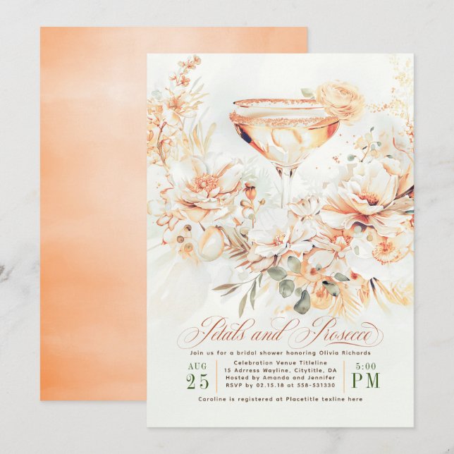 Petals and Prosecco Terracotta Boho Bridal Shower Invitation (Front/Back)