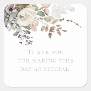 Petals and Prosecco Thank You Floral Bridal Shower Square Sticker