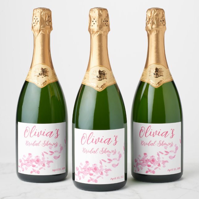 Petals and Prosecco Wedding Bridal Shower Sparkling Wine Label (Bottles)