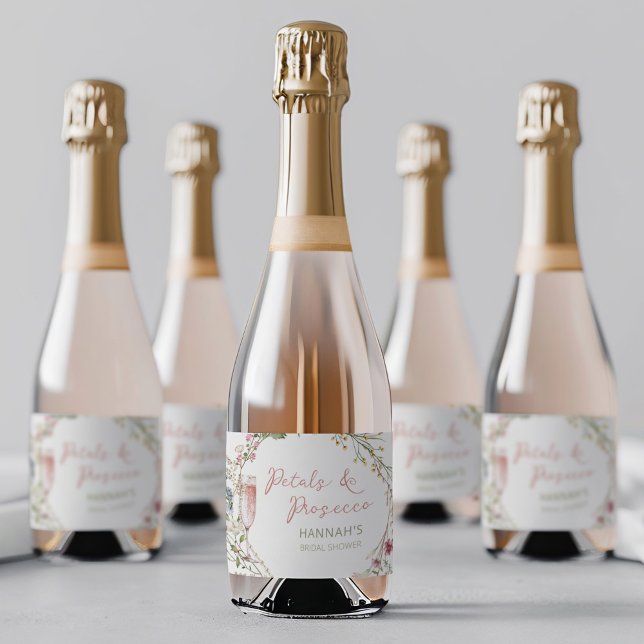 Petals and Prosecco Wedding Bridal Shower Sparkling Wine Label (Creator Uploaded)