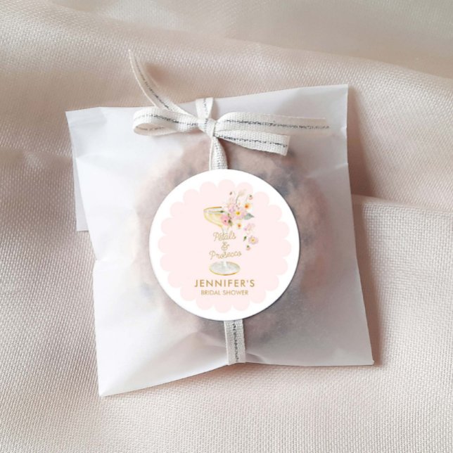Petals and Prosecco Wedding Shower Favour Classic Round Sticker (Creator Uploaded)