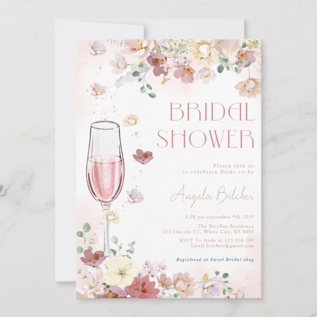 Petals and Prosecco with Wildflowers Bridal Shower Invitation (Front)