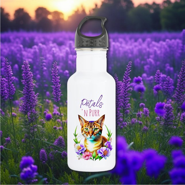 Petals and Purr Cute Cat and Pretty Flowers 532 Ml Water Bottle (Creator Uploaded)