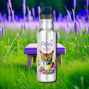 Petals and Purr Cute Cat and Pretty Flowers 710 Ml Water Bottle