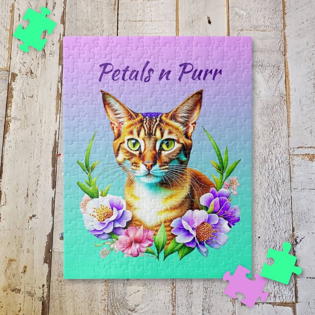 Petals and Purr Cute Cat and Pretty Flowers Jigsaw Puzzle (Creator Uploaded)