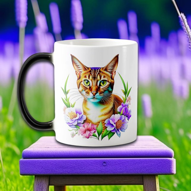 Petals and Purr Cute Cat and Pretty Flowers Magic Mug (Creator Uploaded)