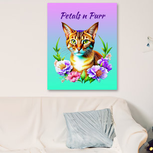 Petals and Purr Cute Cat and Pretty Flowers Poster