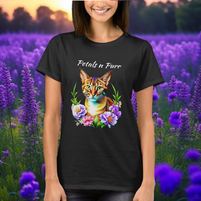 Petals and Purr Cute Cat and Pretty Flowers T-Shirt (Creator Uploaded)