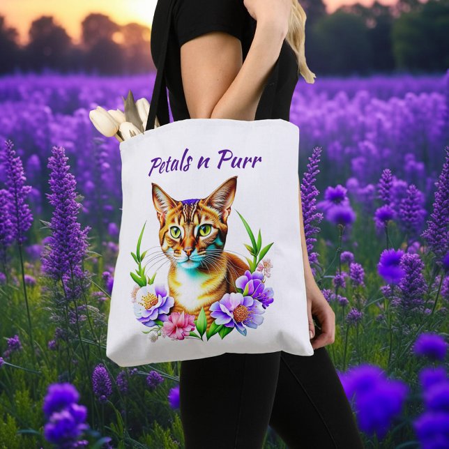 Petals and Purr Cute Cat and Pretty Flowers Tote Bag (Creator Uploaded)
