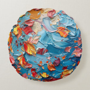 Petals in Motion – Expressive Abstract Floral Round Cushion