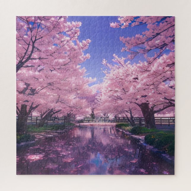 Petals on the River, Cherry Blossom Jigsaw Puzzle (Vertical)