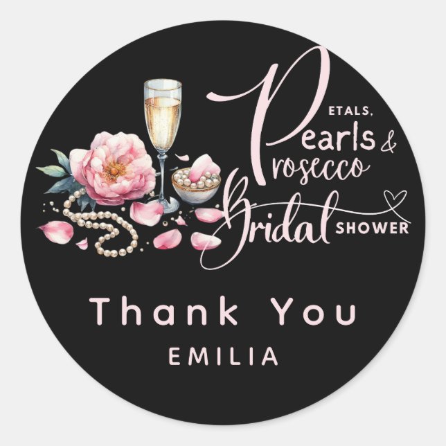 Petals Pearls Prosecco Favours Bridal Shower Classic Round Sticker (Front)