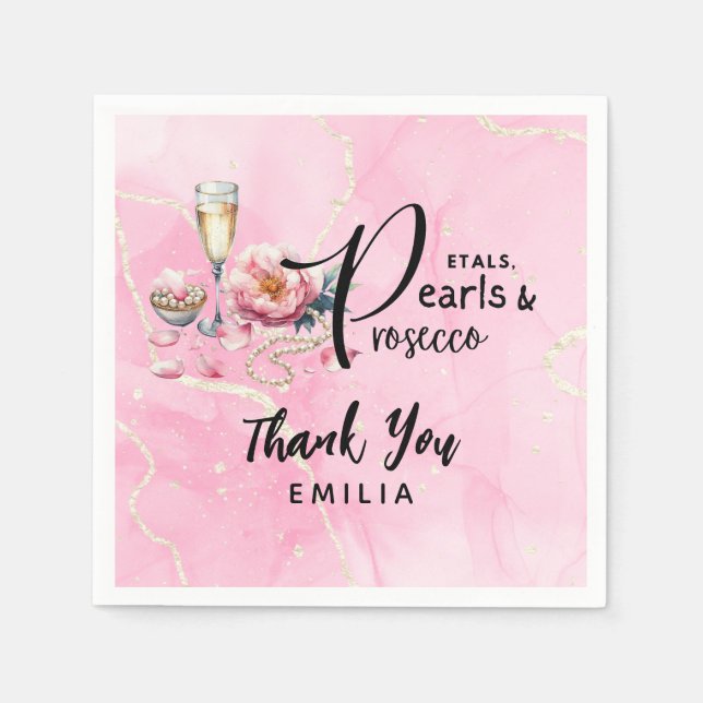 Petals Pearls Prosecco Favours Bridal Shower Napkin (Front)
