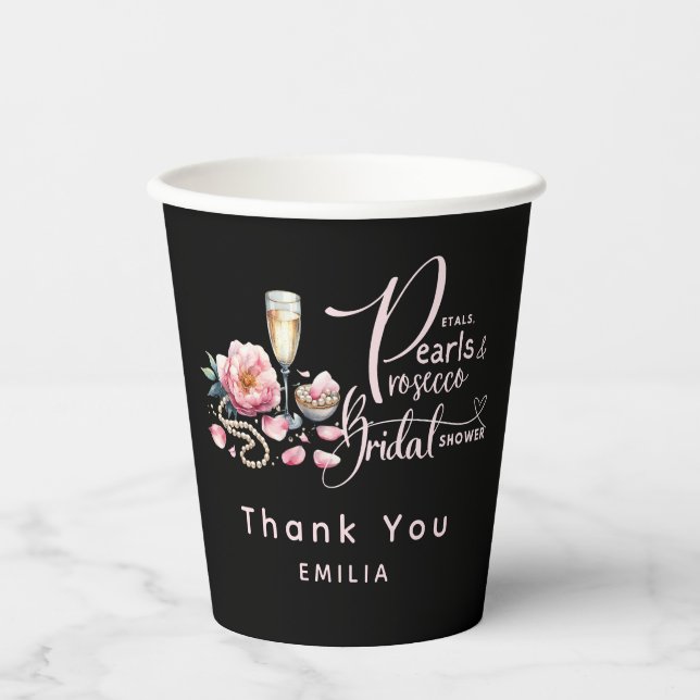 Petals Pearls Prosecco Favours Bridal Shower Paper Cups (Front)