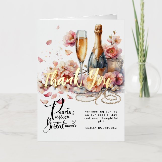 Petals Pearls Prosecco Favours Bridal Shower Postc Foil Greeting Card (Front)
