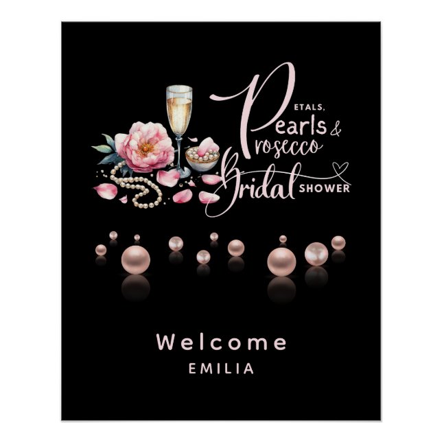 Petals Pearls Prosecco Favours Bridal Shower Poster (Front)