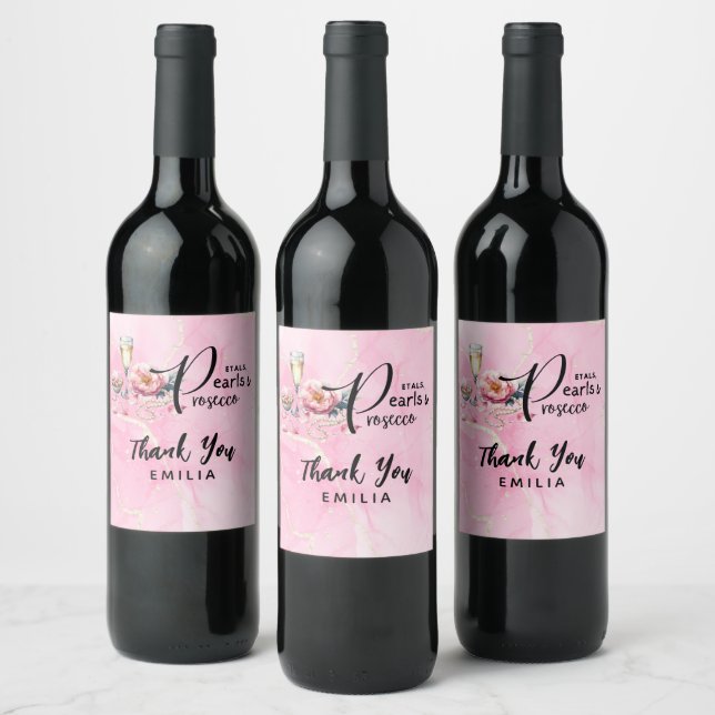 Petals Pearls Prosecco Favours Bridal Shower Wine Label (Bottles)