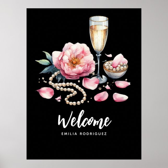 Petals Pearls Prosecco Favours Welcome Sign (Front)