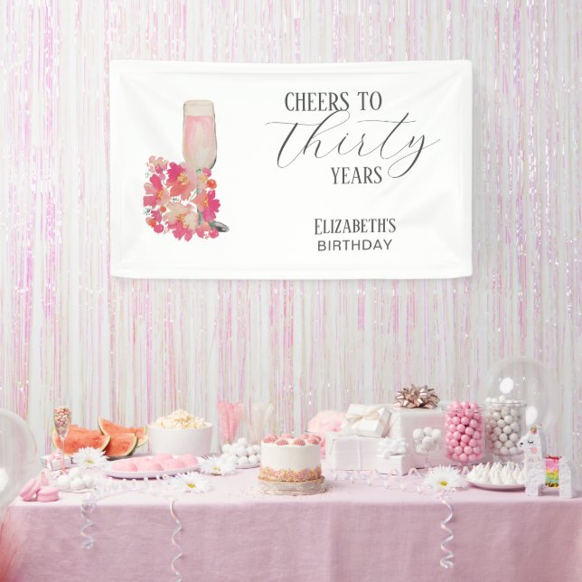 Petals & Prosecco 30th Birthday Floral Pink Chic Banner (Party)