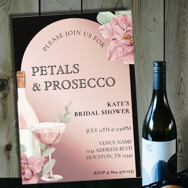Petals & Prosecco Black & Rose Gold Bridal Shower Invitation (Petals & Prosecco Black & Rose Gold Bridal Shower Invitation
)