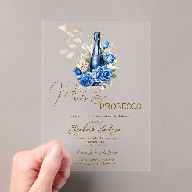 Petals & Prosecco Blue Roses Champagne Acrylic Invitations (Insitu (Handheld))