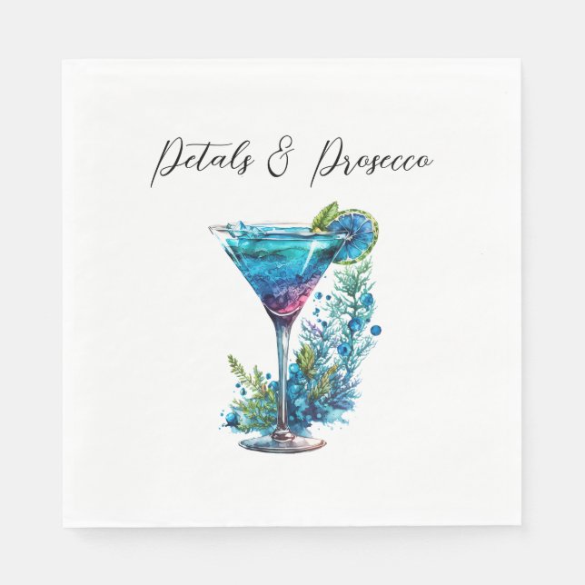 Petals & Prosecco Blush Blue Floral Bridal Shower  Napkin (Front)