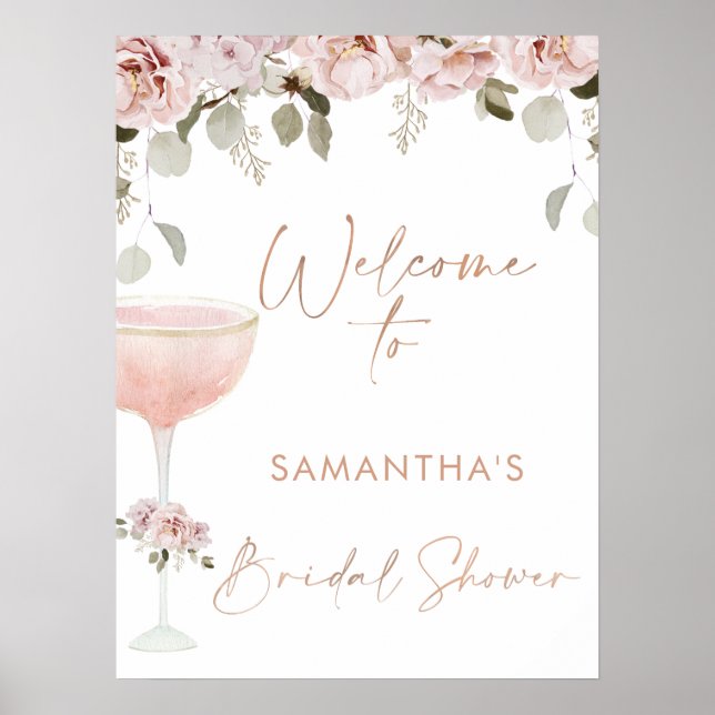 Petals Prosecco Blush Floral Bridal Shower Welcome Poster (Front)