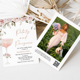 Petals Prosecco Blush Floral QR Code Bridal Shower Invitation